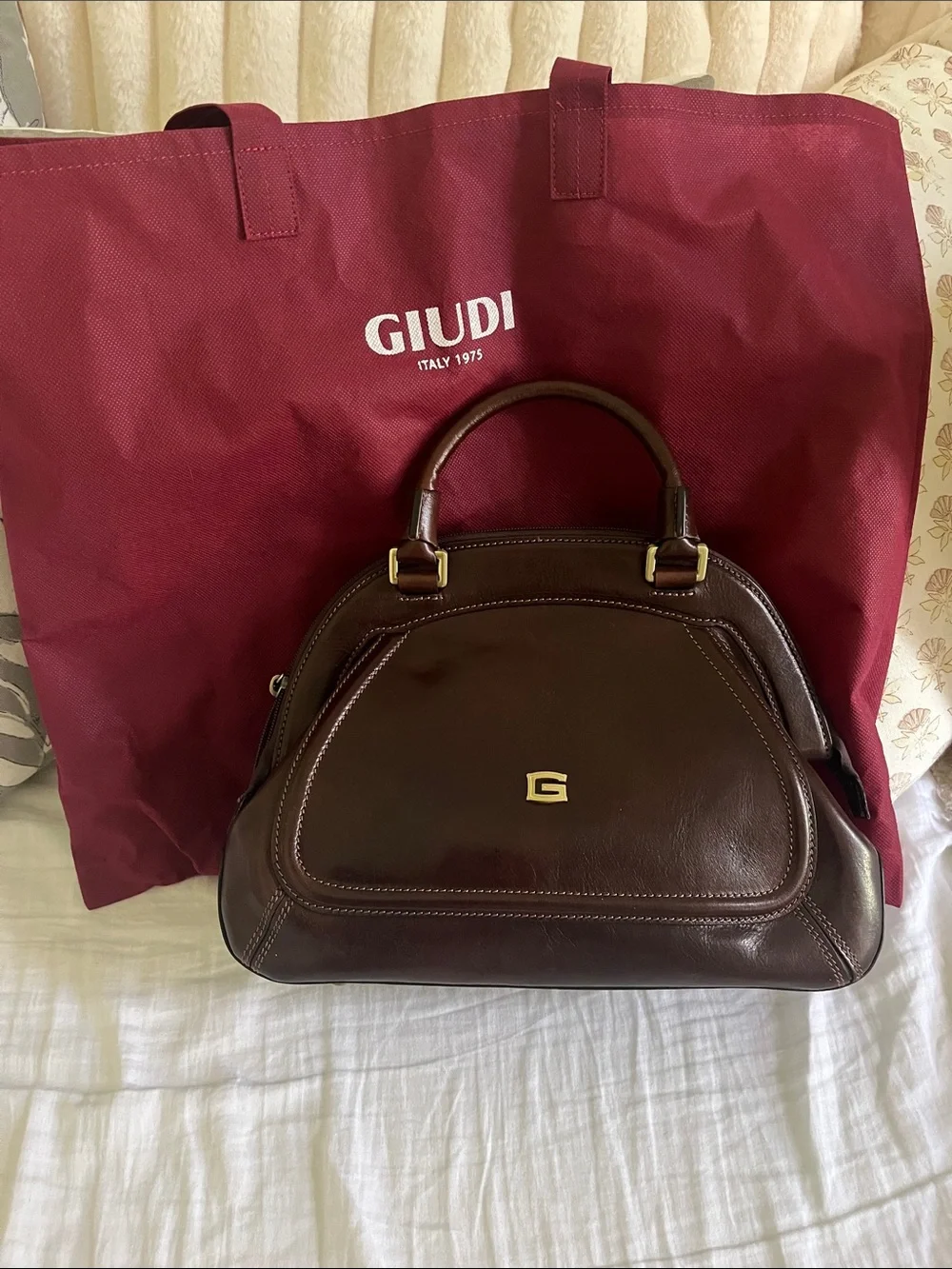 Giudi Brown Leather Top-Handle Bag (Bought in Italy)